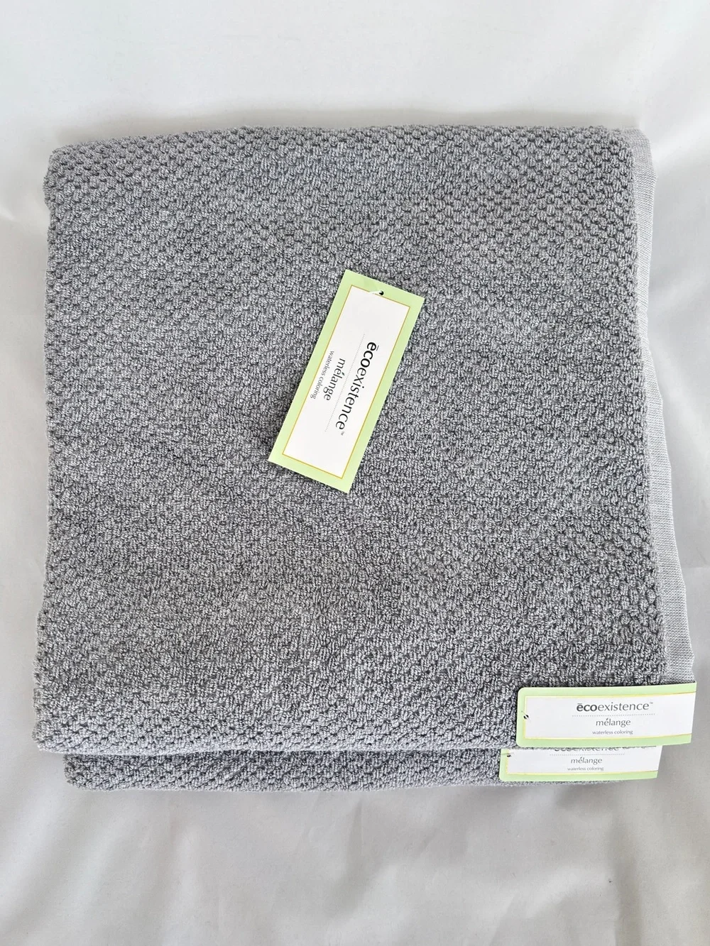 NWT 2Pc Ecoexistence Melange Luxury Bath Towels in Grey Textured Cotton
